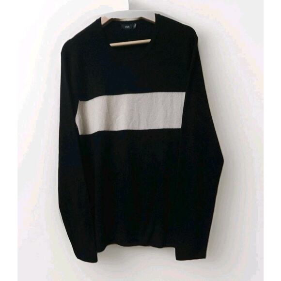 VINCE Cashmere Wool Trimless Pullover Sweater Black White Size L - Picture 1 of 6